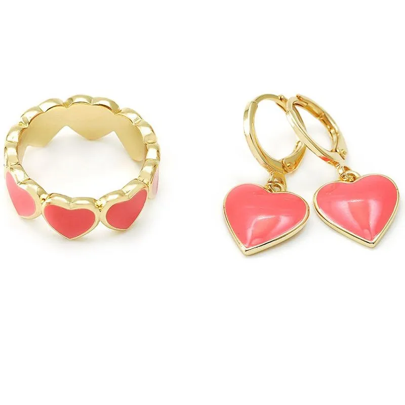 Koralliemailiga südame ehete komplekt