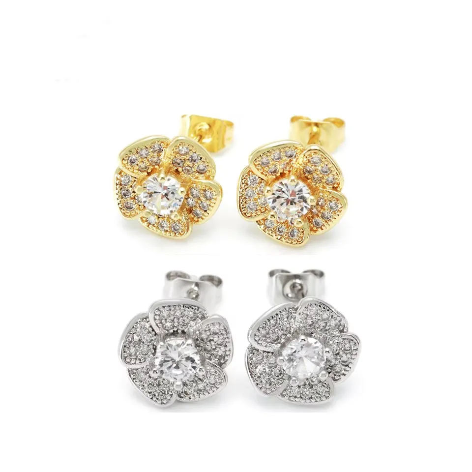 Vintage kulla ja roodiumiga kaetud lilledega kõrvarõngad